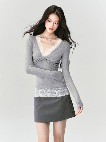 Lace-Detail Jacket, Coordinating Skirt & Twisted Top