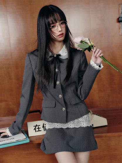 Lace-Detail Jacket, Coordinating Skirt & Twisted Top