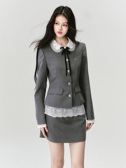 Lace-Detail Jacket, Coordinating Skirt & Twisted Top
