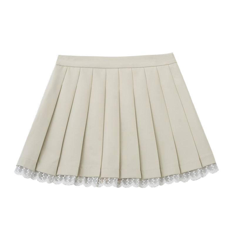Lace Trimmed High Waist Pleated Skirt