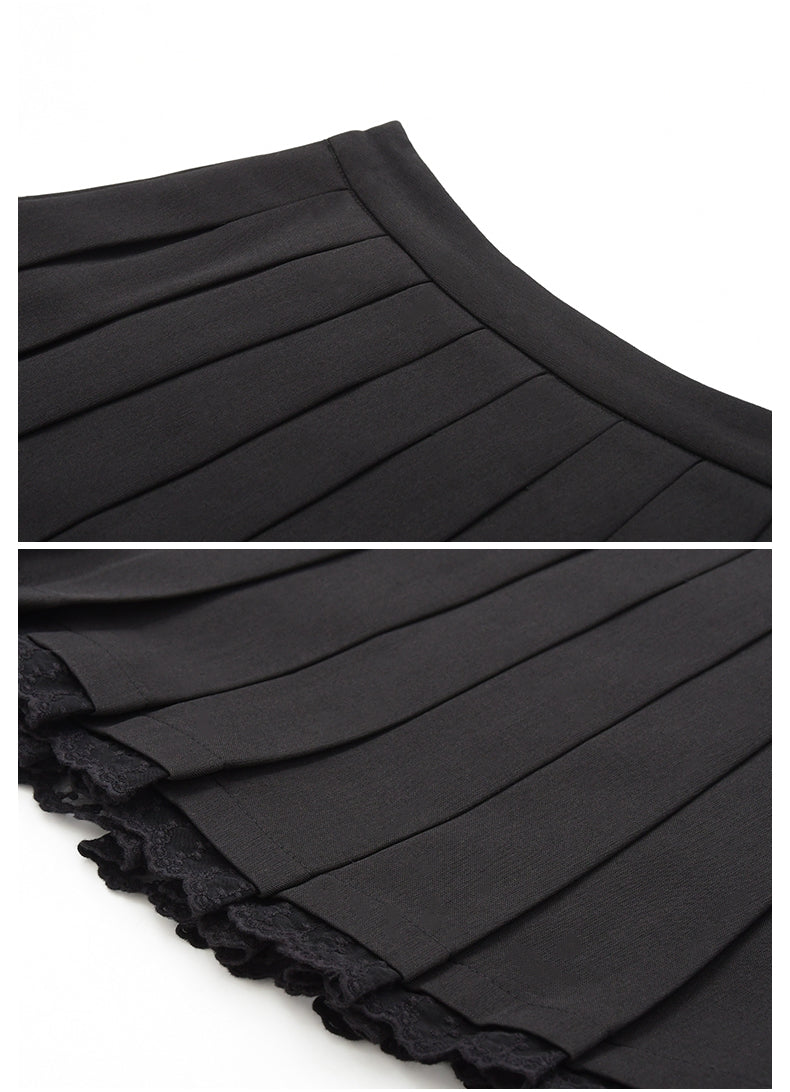 Lace Trimmed High Waist Pleated Skirt