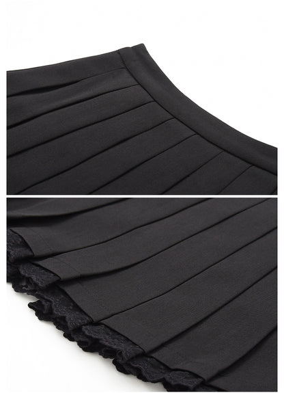 Lace Trimmed High Waist Pleated Skirt