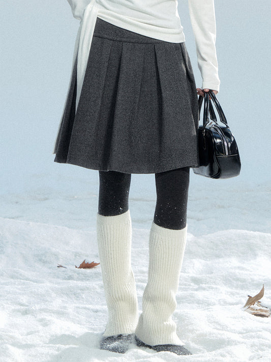 Cozy Wool-Like Pleated Midi Skirt