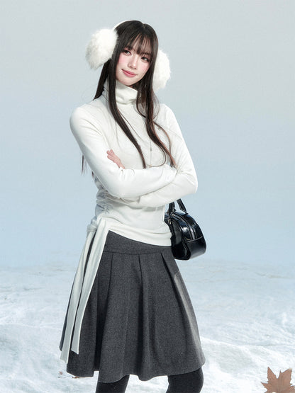 Cozy Wool-Like Pleated Midi Skirt