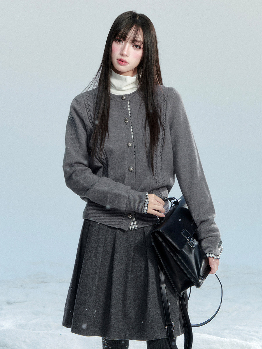 Cozy Wool-Like Pleated Midi Skirt