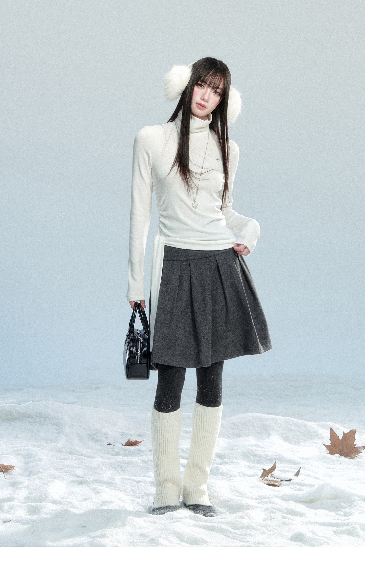 Cozy Wool-Like Pleated Midi Skirt