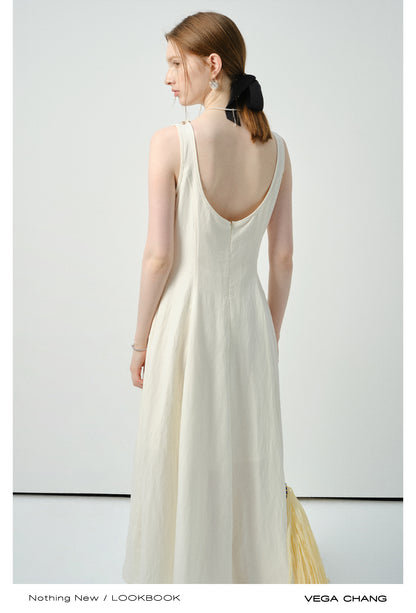 Sleeveless Dress With Shell-Decorated Neckline