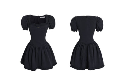 Floral Embossed Jacquard Puff Sleeve Dress