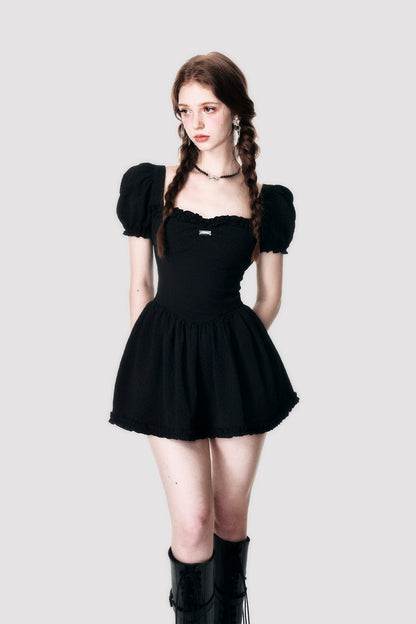 Floral Embossed Jacquard Puff Sleeve Dress