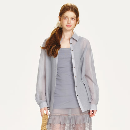 Sheer Shirt & Open-Back Dress With Lace Bottom
