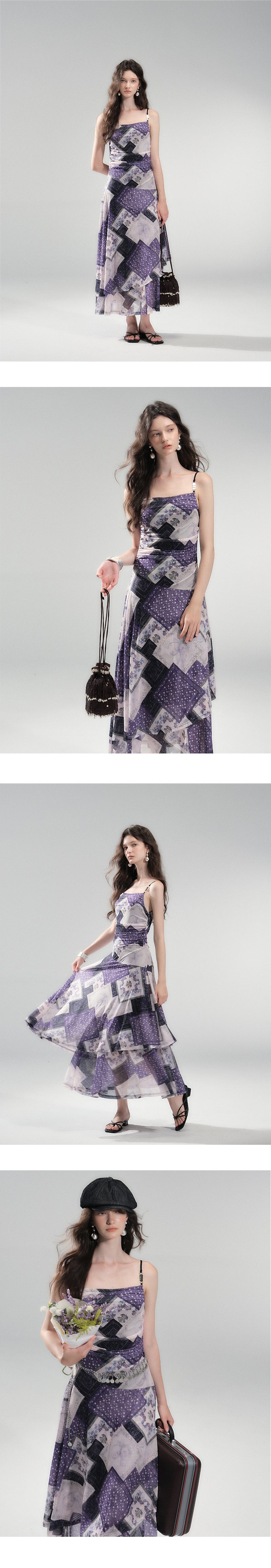 Draped Patchwork Print Stretch Cami Dress