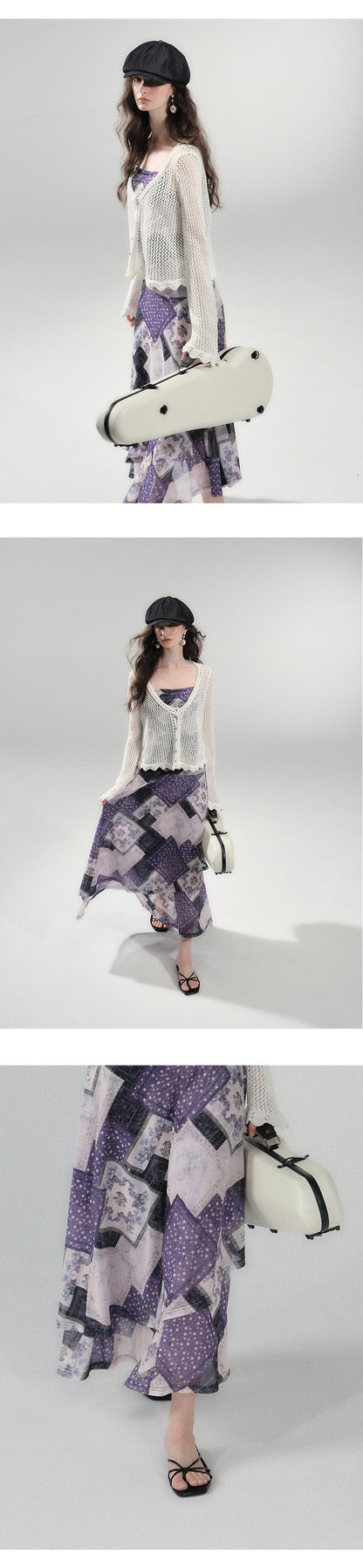 Draped Patchwork Print Stretch Cami Dress