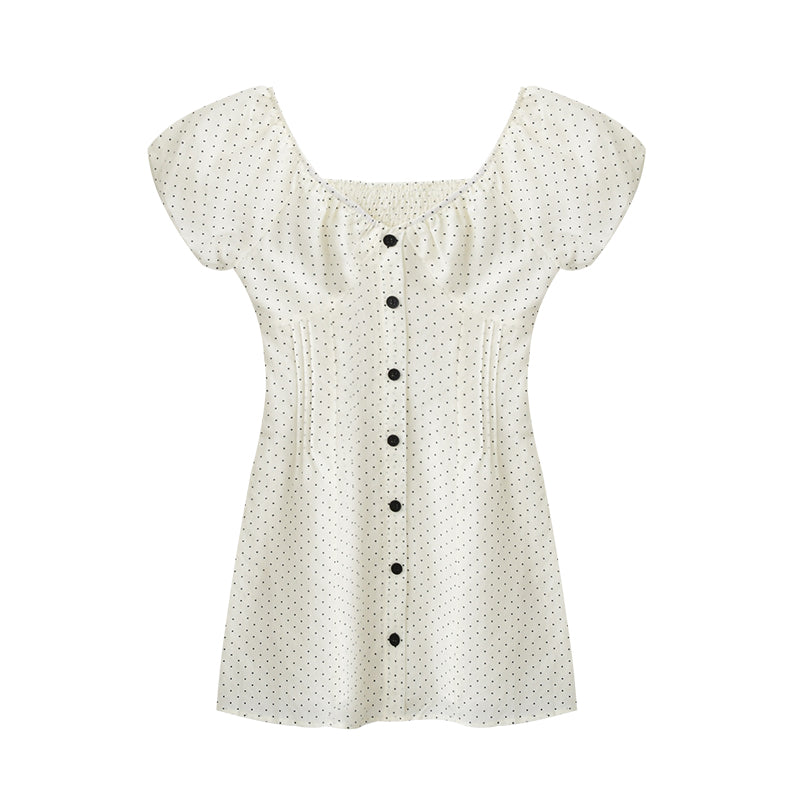 Two-Way Bubble Sleeve Polka Dot Dress