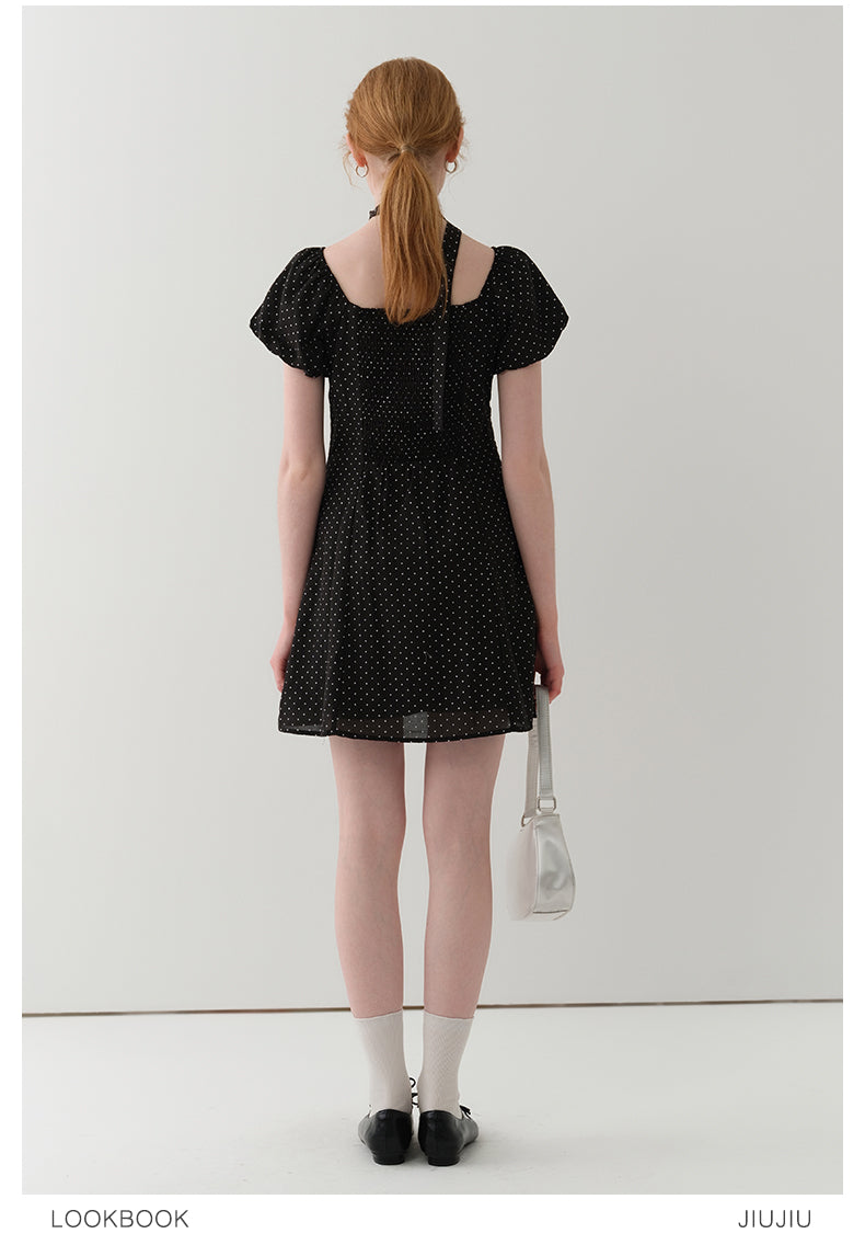 Two-Way Bubble Sleeve Polka Dot Dress