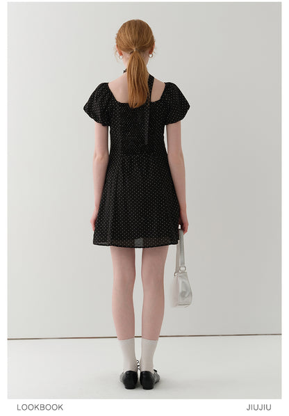 Two-Way Bubble Sleeve Polka Dot Dress
