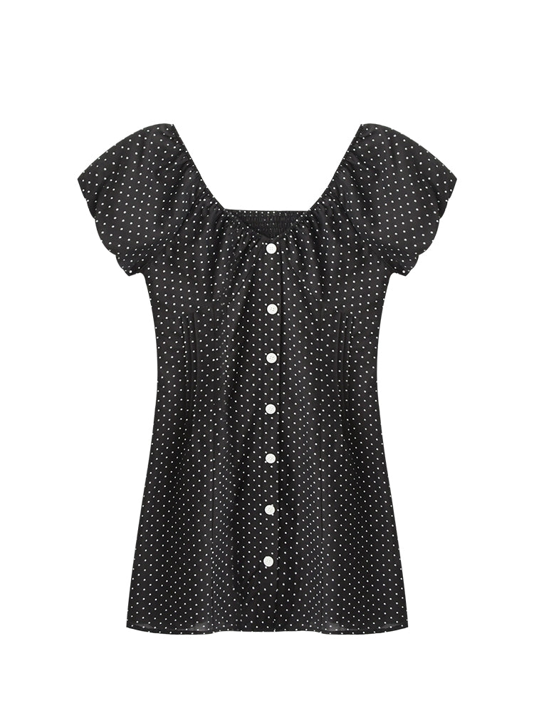Two-Way Bubble Sleeve Polka Dot Dress