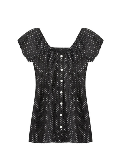 Two-Way Bubble Sleeve Polka Dot Dress