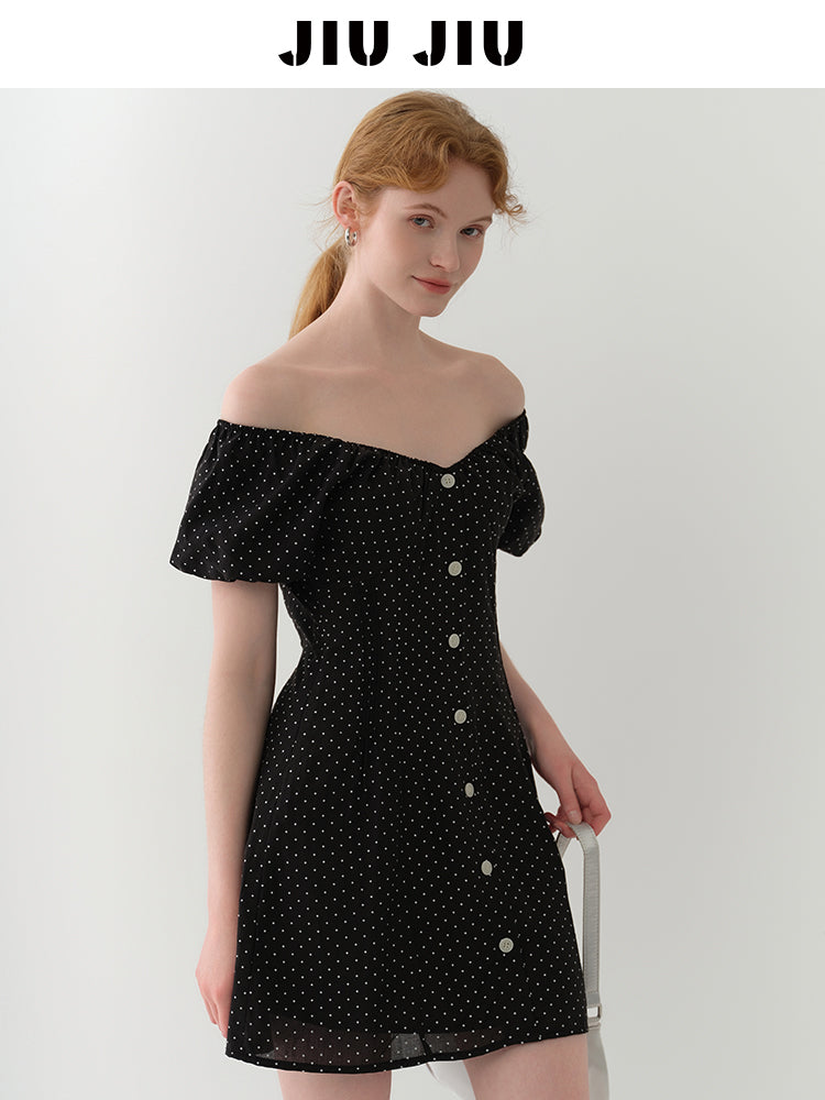 Two-Way Bubble Sleeve Polka Dot Dress