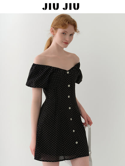 Two-Way Bubble Sleeve Polka Dot Dress