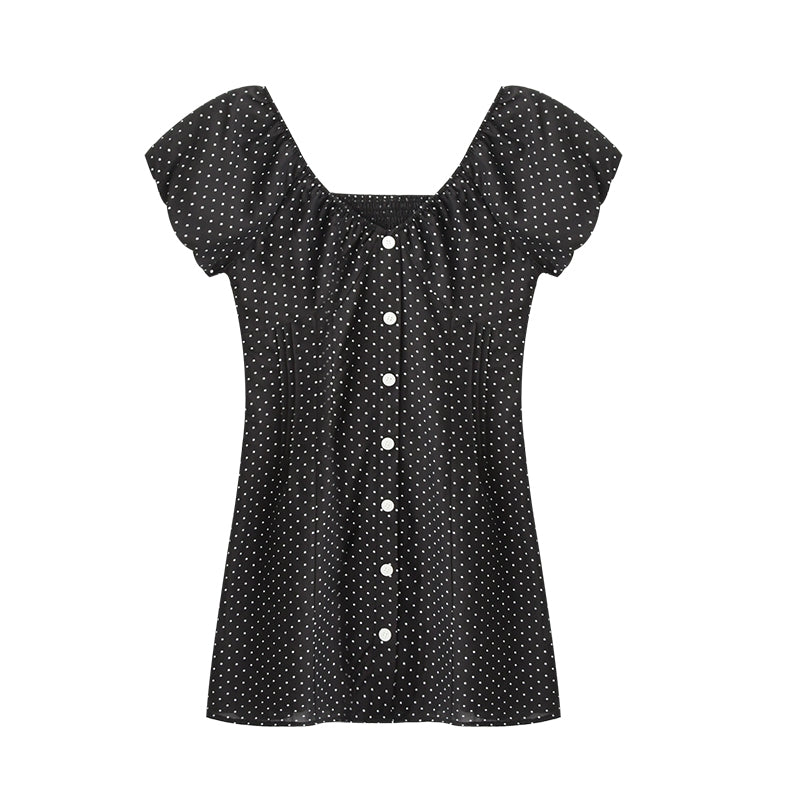 Two-Way Bubble Sleeve Polka Dot Dress