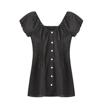 Two-Way Bubble Sleeve Polka Dot Dress