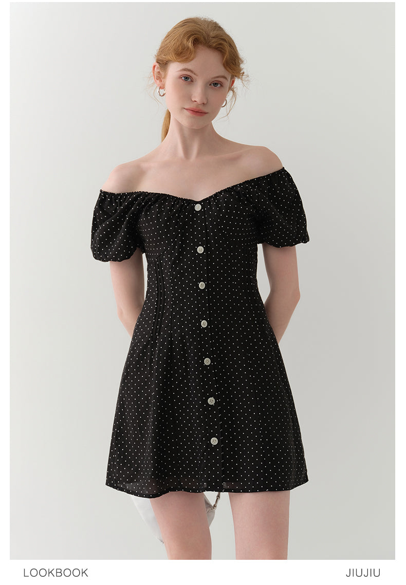 Two-Way Bubble Sleeve Polka Dot Dress
