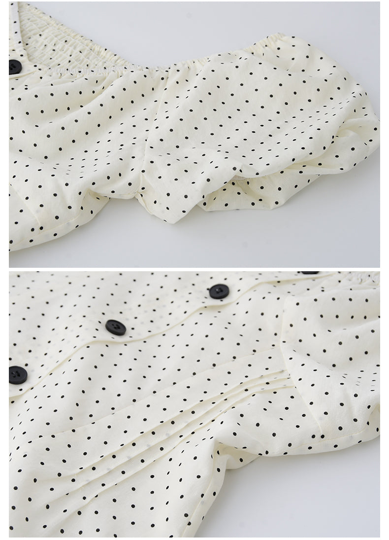 Two-Way Bubble Sleeve Polka Dot Dress