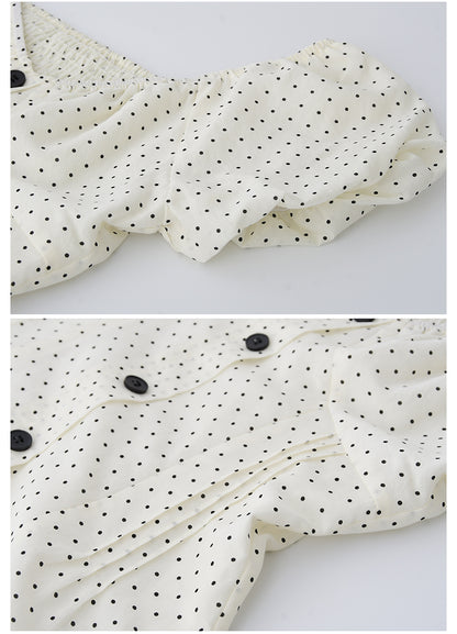 Two-Way Bubble Sleeve Polka Dot Dress