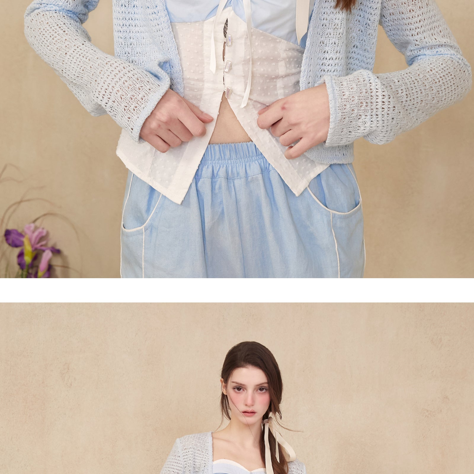 Lace Knit Cropped Cardigan With Open Front