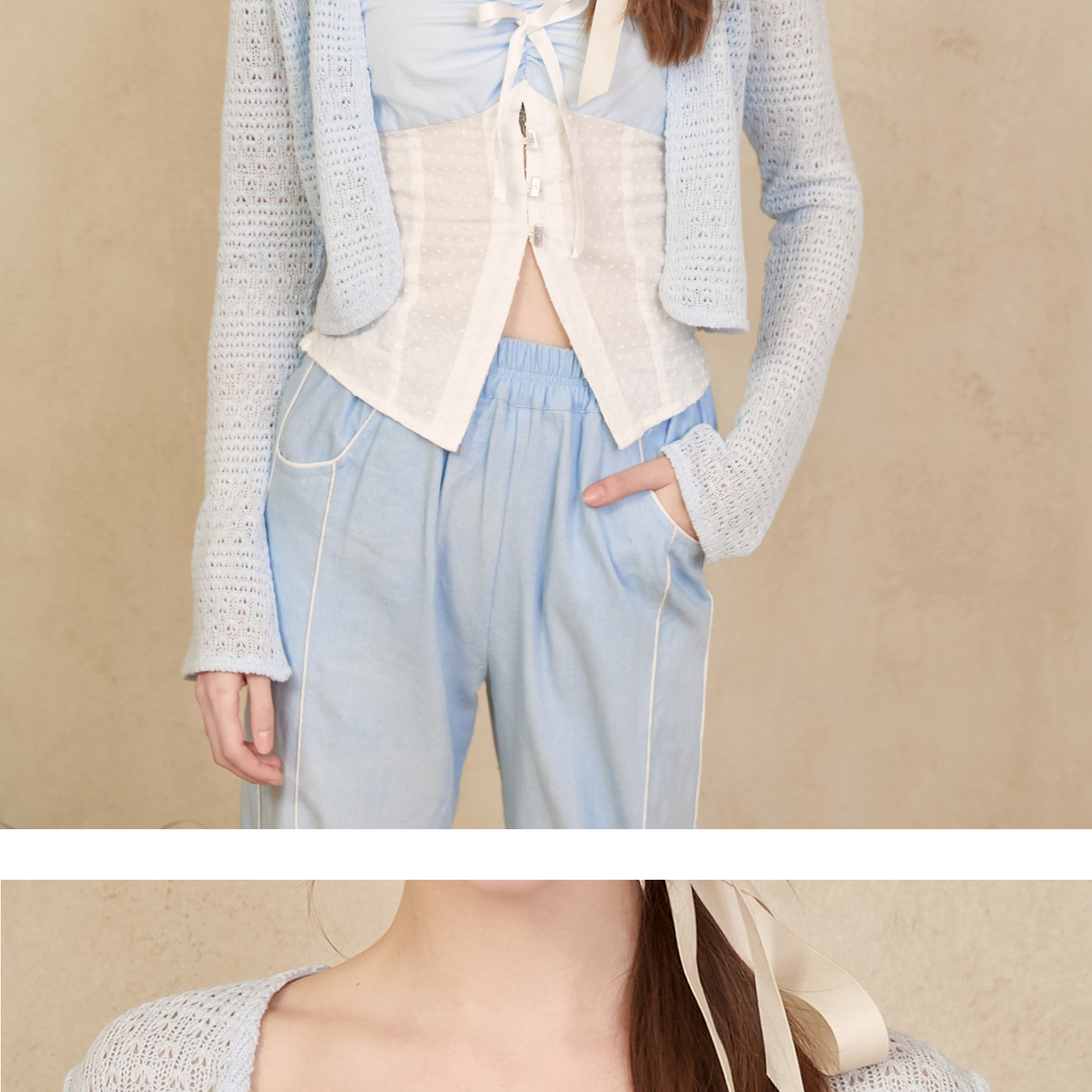 Lace Knit Cropped Cardigan With Open Front
