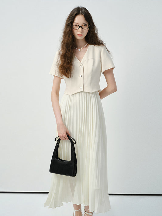 Faux Two-Piece Accordion Pleated Dress