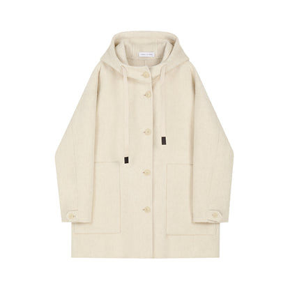 Double-Faced 100% Wool Hooded Short Coat