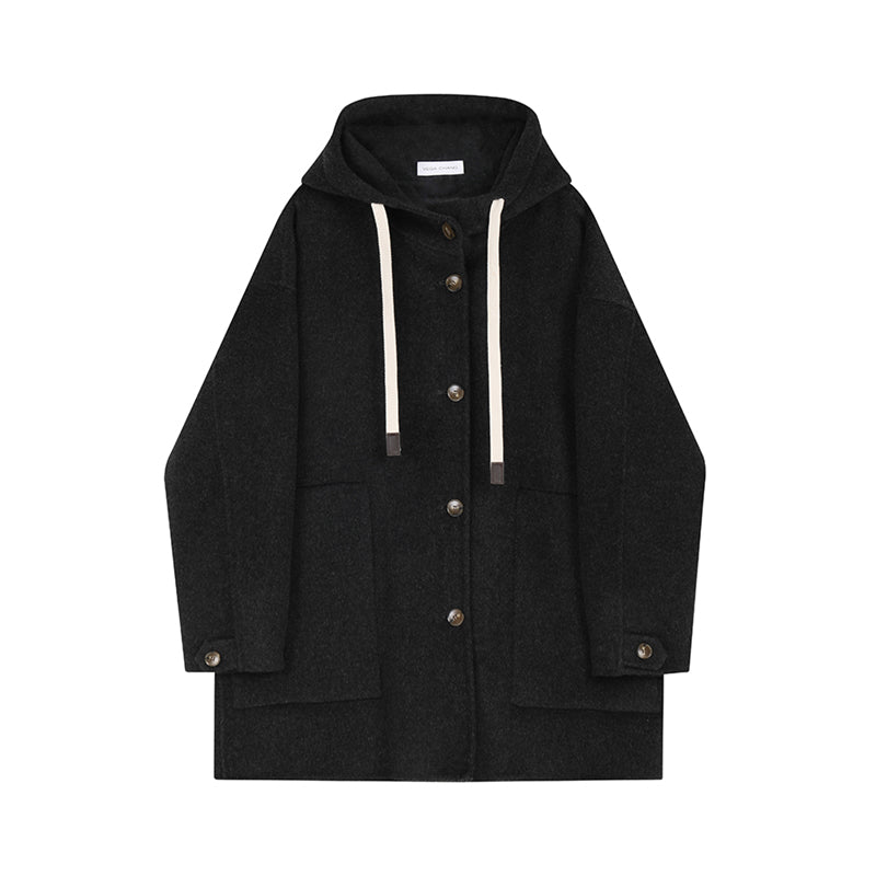 Double-Faced 100% Wool Hooded Short Coat