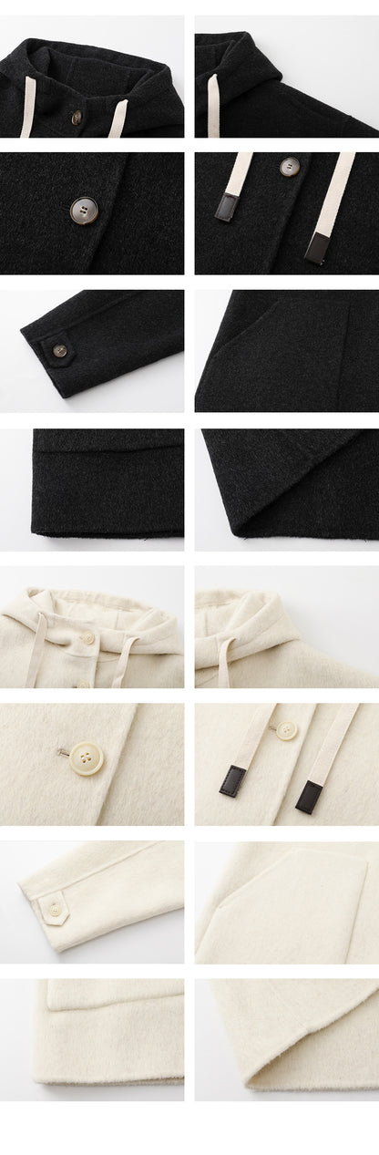 Double-Faced 100% Wool Hooded Short Coat