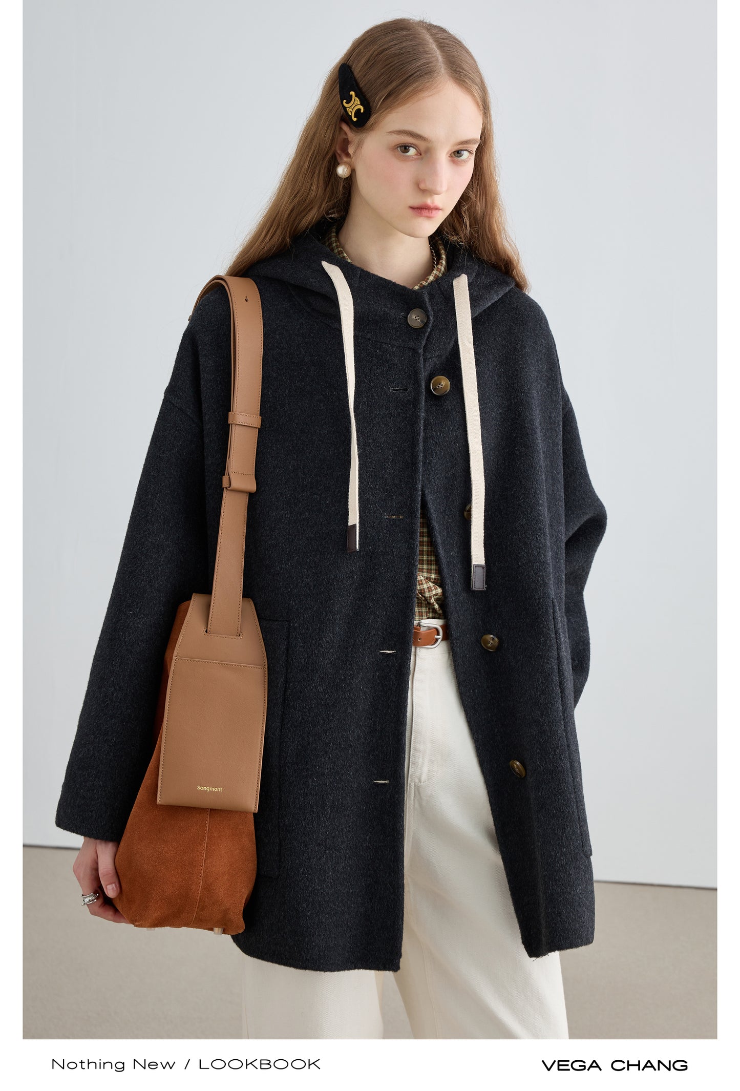 Double-Faced 100% Wool Hooded Short Coat