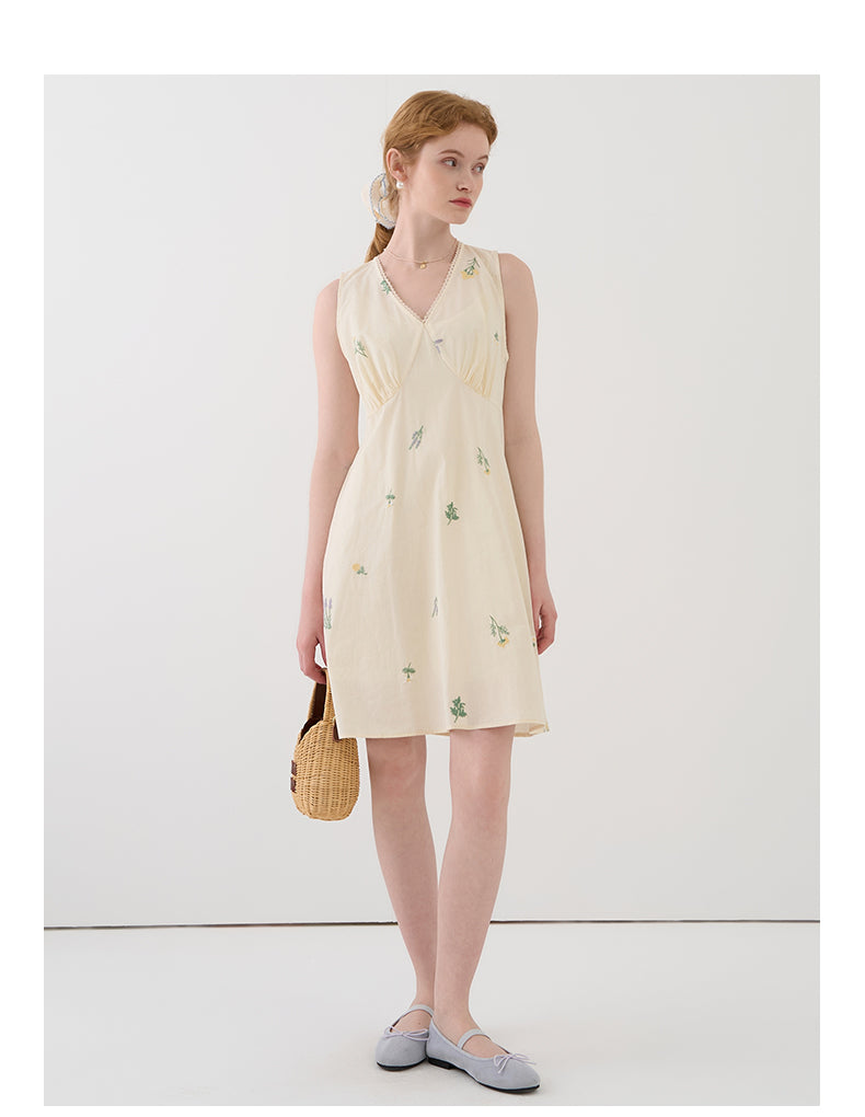 Floral V-Neck Sleeveless Dress Set With Slip