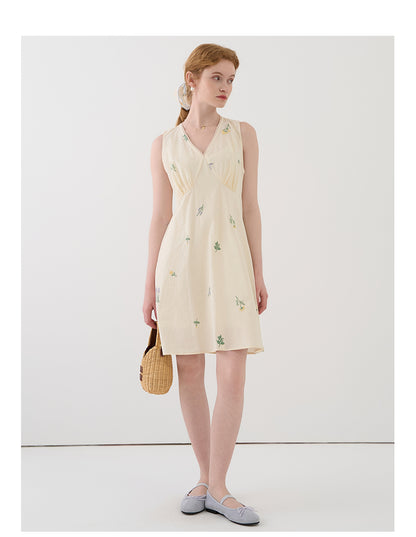 Floral V-Neck Sleeveless Dress Set With Slip