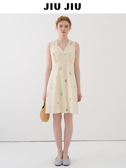 Floral V-Neck Sleeveless Dress Set With Slip