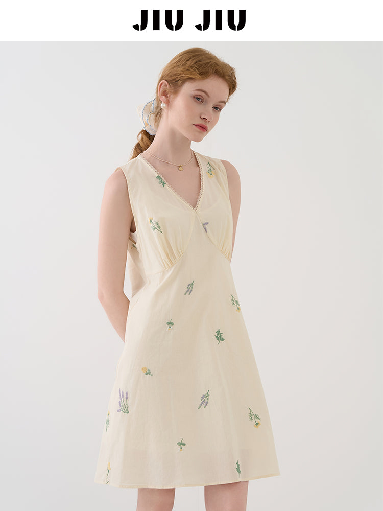 Floral V-Neck Sleeveless Dress Set With Slip