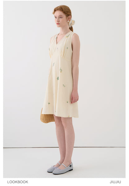 Floral V-Neck Sleeveless Dress Set With Slip