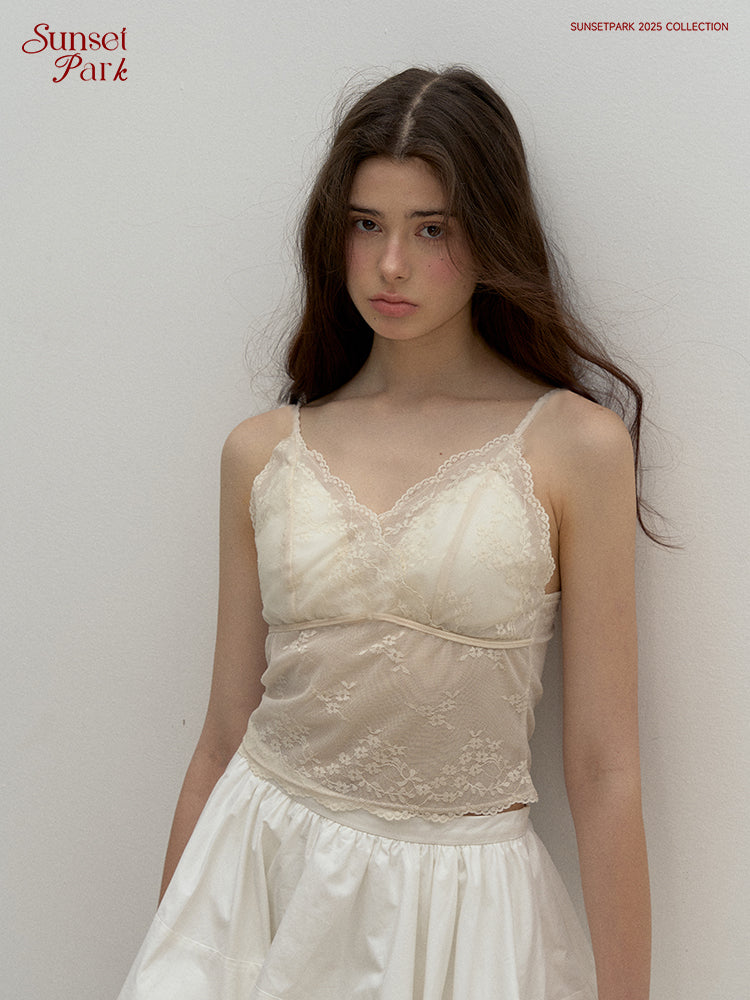 Sheer Lace Camisole With Embroidered Detail