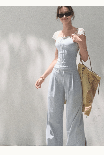 Dainty Ribbon Lace Shoulder Top