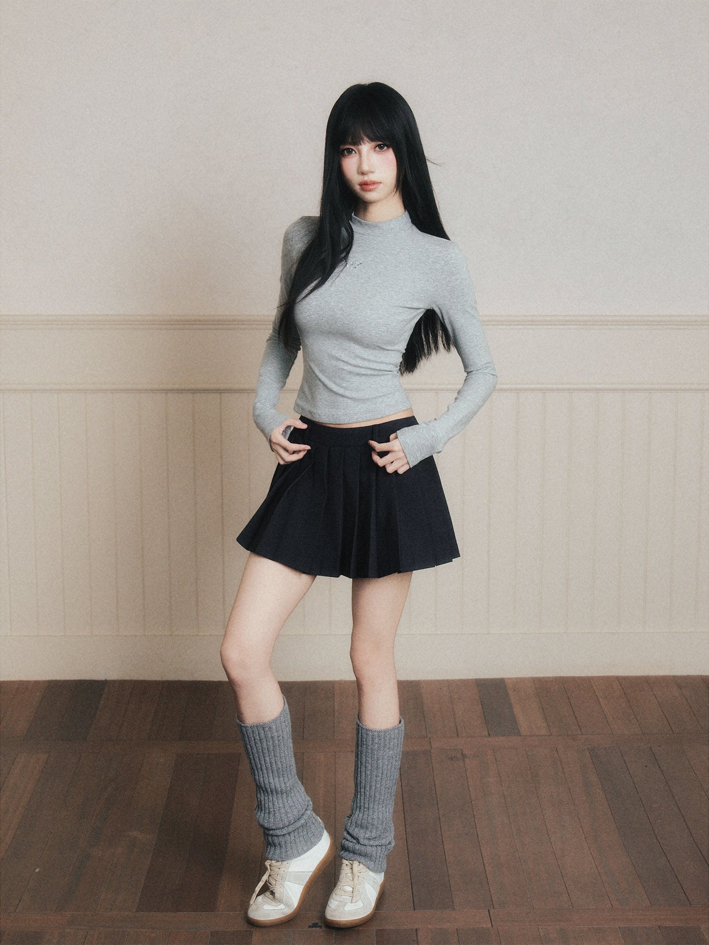 Butterfly Embroidered Mock Neck T-Shirt