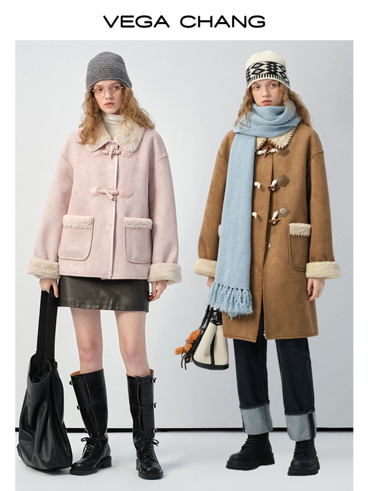 Soft Faux Suede & Shearling Duffle Coat In Two Lengths