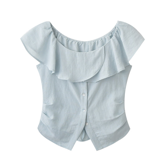 Flutter Collar Two-Way Ruched Blouse