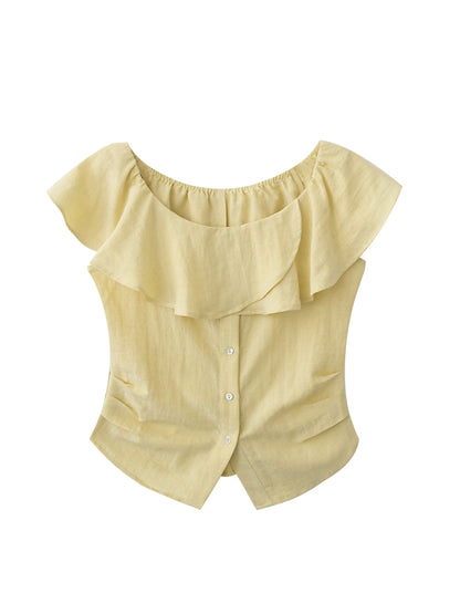 Flutter Collar Two-Way Ruched Blouse
