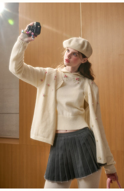 Cotton Blend Floral Embroidered Cardigan