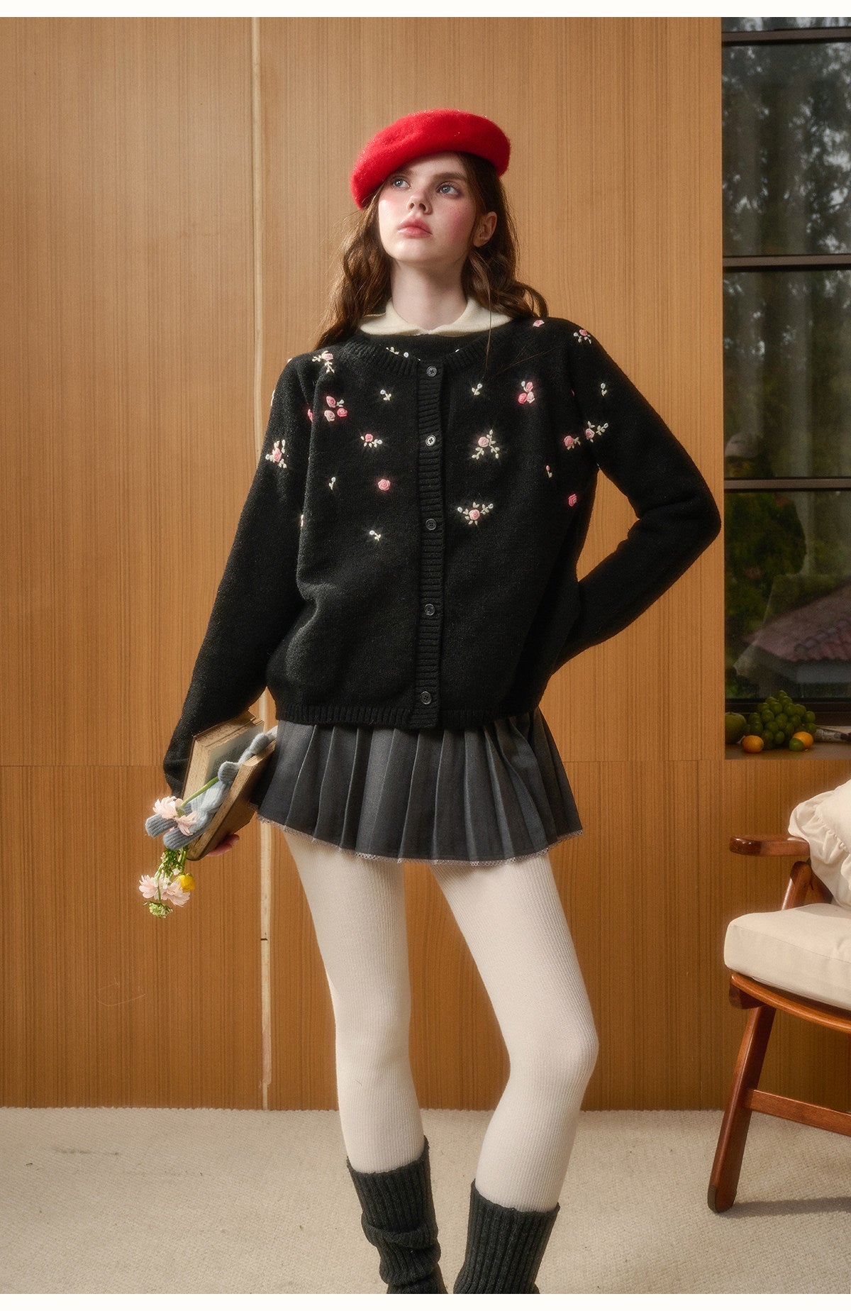 Cotton Blend Floral Embroidered Cardigan