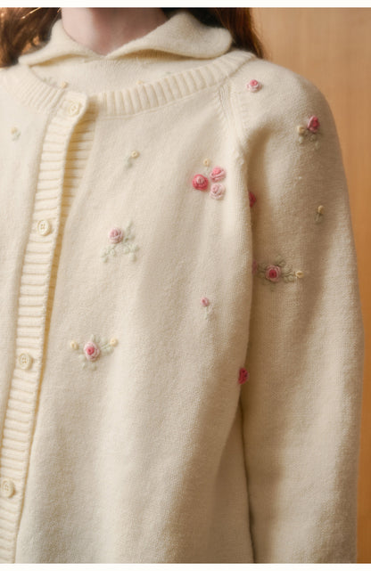 Cotton Blend Floral Embroidered Cardigan