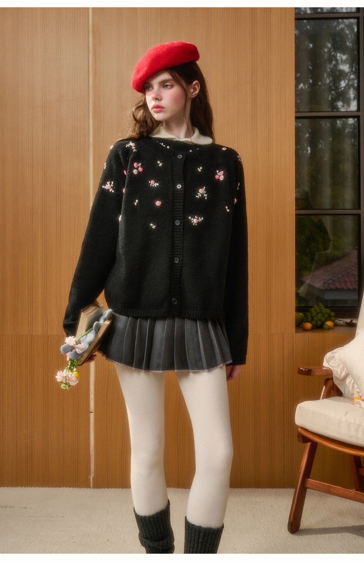 Cotton Blend Floral Embroidered Cardigan